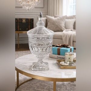 Vintage Shannon by Godinger “Brandon” Crystal Urn with Lid – Footed Bowl, 15”